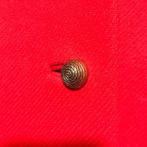 Vintage Woman's Bright Red Peacoat Jacket GUC Retro Pleated Skirt Attached Belt - Picture 6 of 10